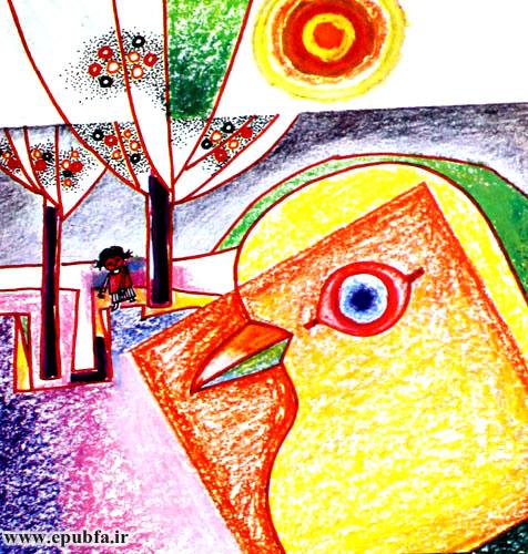 این دفعه، کبوتری پر زد و جلوی پای دختر کوچولو به زمین نشست